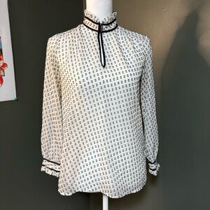 J. Crew White and Black Patterned Blouse size 0